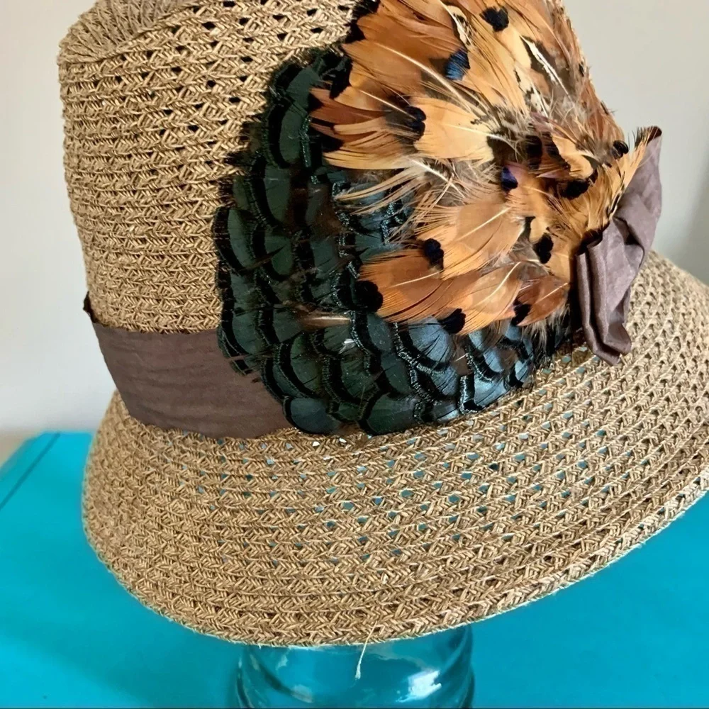 Gabriel Amar Frank Olive Woven Fedora w/ feathers